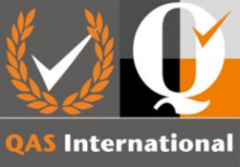 The logo for qas international.